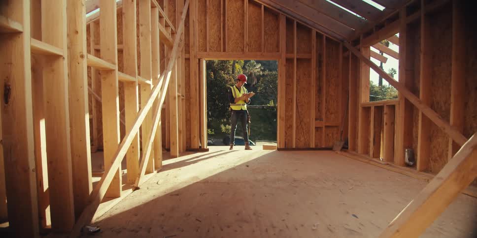 A man is writing on his clipboard on the work site