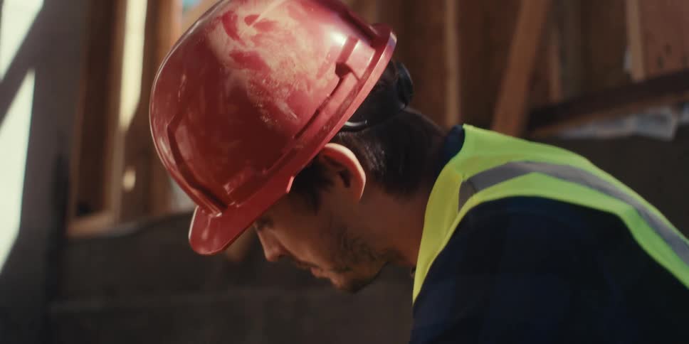 Man in helmet working on a construction site