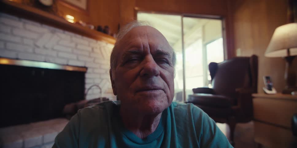 Elderly man sitting in living room relaxing