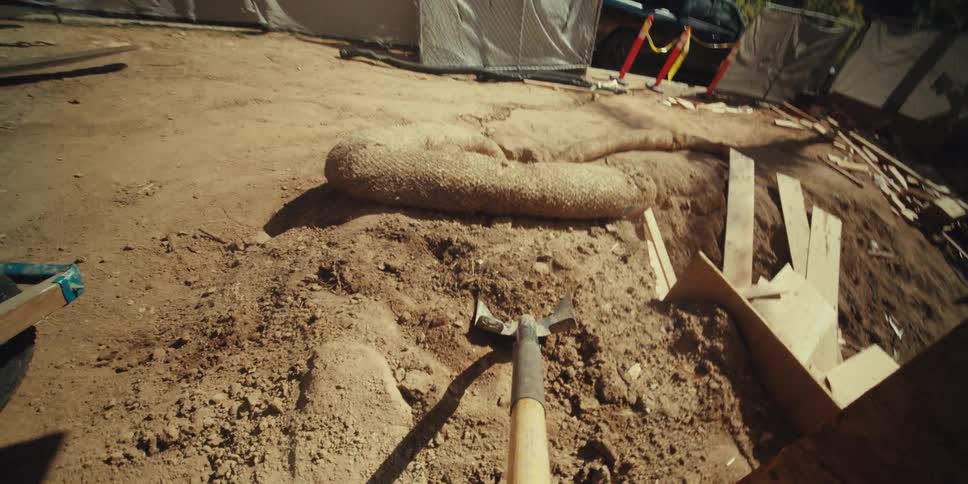 A man is shoveling on the construction site
