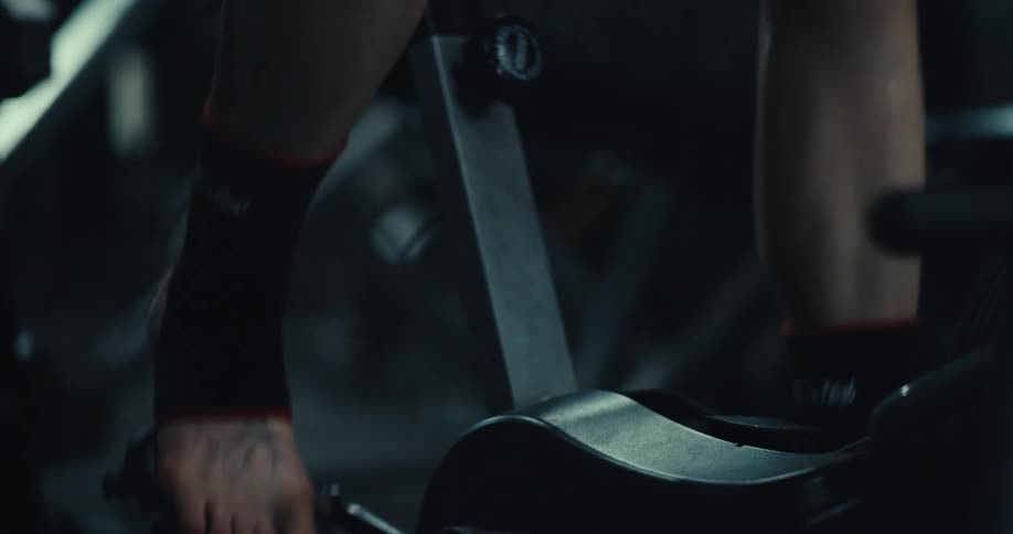 A person is pedaling the exercise bike