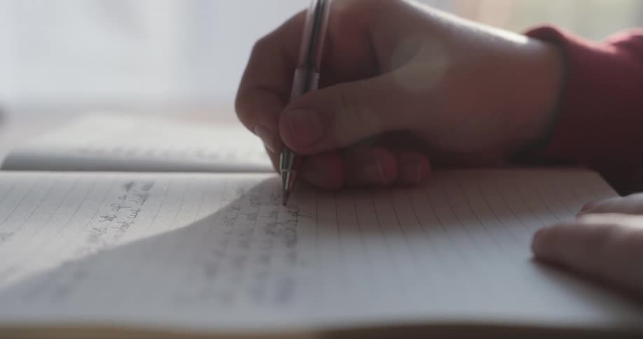 Hand with a pen writing in a notebook