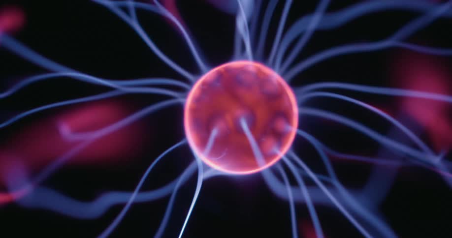 In two frames a glowing plasma orb pulses with swirling neon arcs that reach outward in electrified tendrils flickering across a dark background and highlighting the orbs luminous core in mesmerizing detail