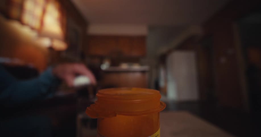 Elderly man opening the lid of a medicine and taking it