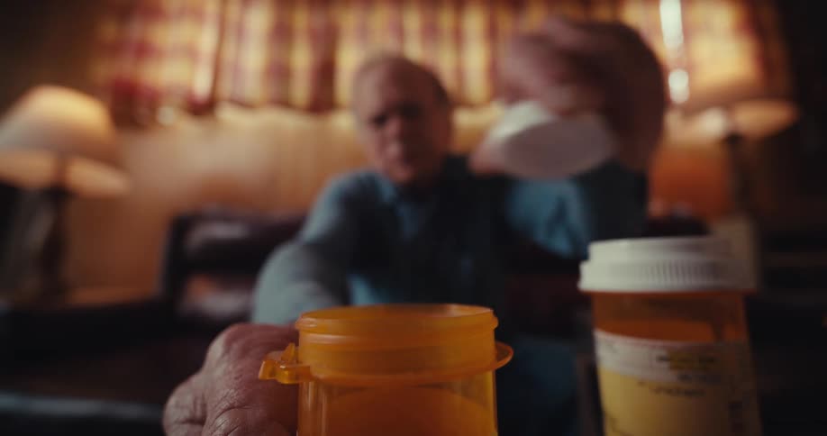 A man takes pills from his medication bottle