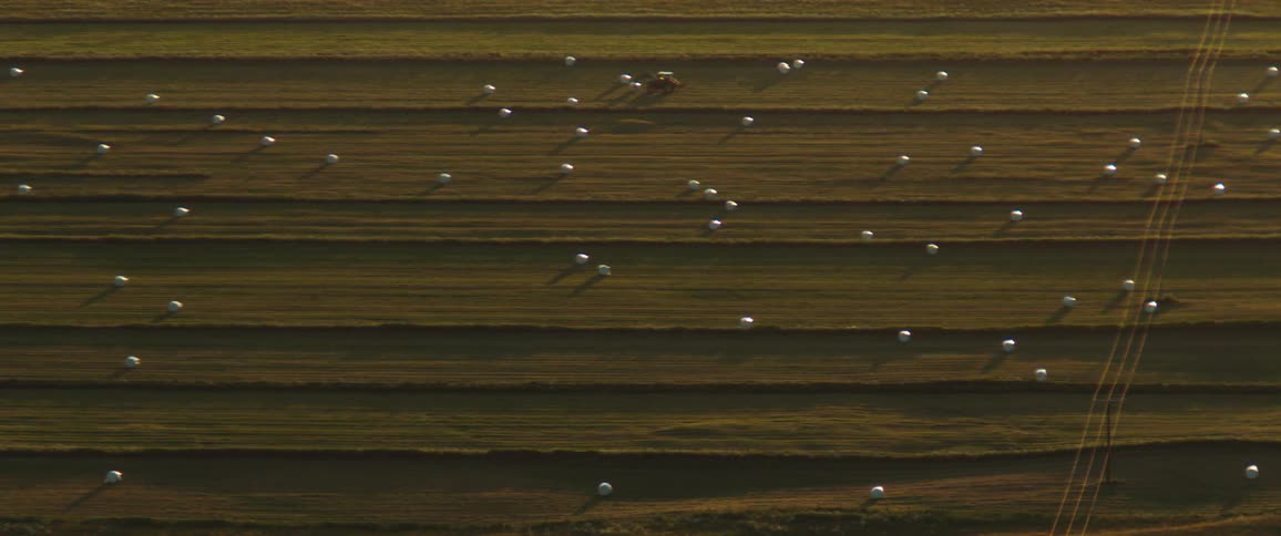An aerial clip of a farm field