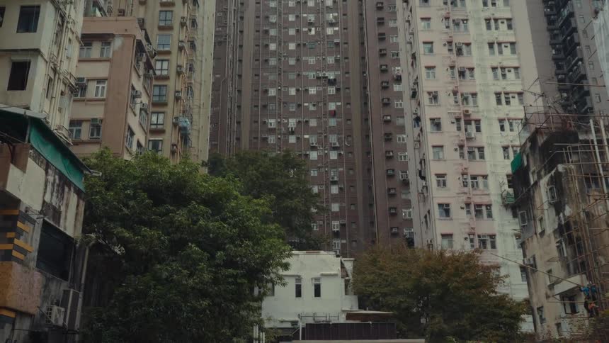 City landscape with many houses and buildings