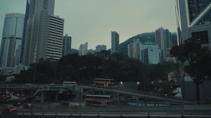 Traffic is driving on the freeway in the city