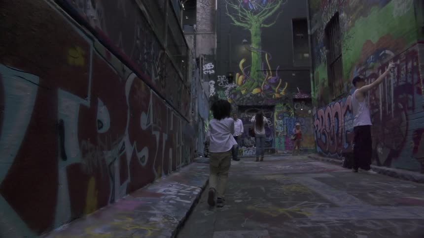 A graffiti covered ally