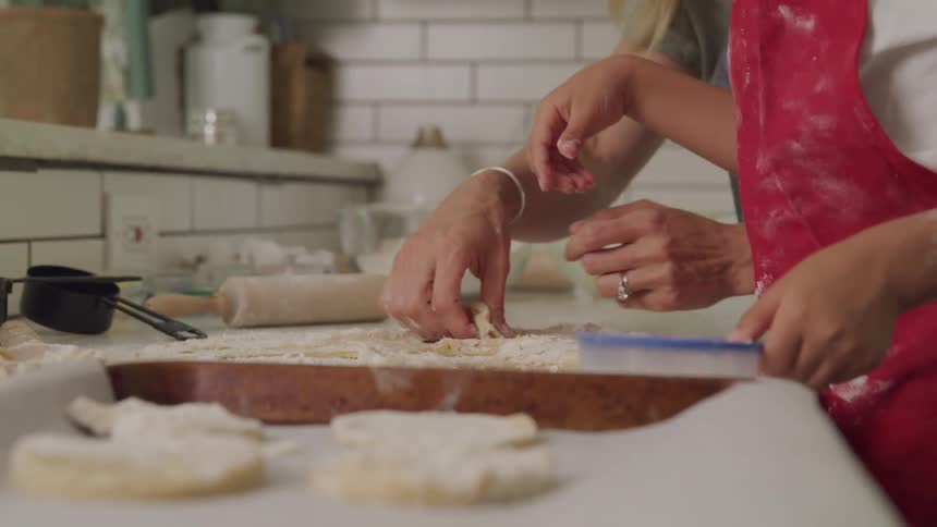 A footage of people making a pastry