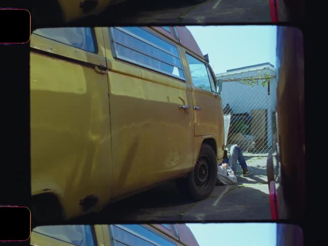 A footage of a yellow van