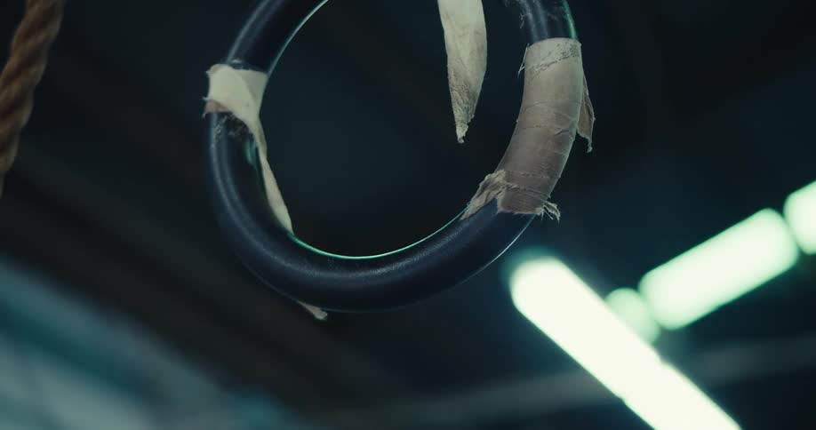 A ring is hanging in the room
