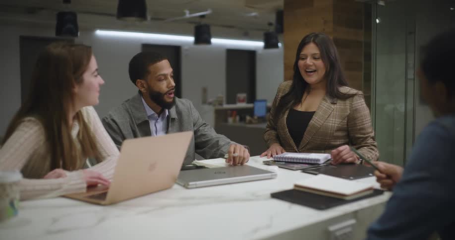 Workers talk and have a meeting