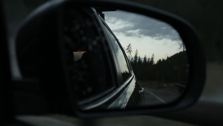 Looking thru a rear view mirror