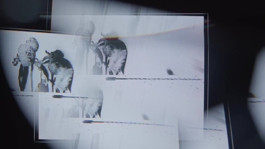 The flowers are moving down the white squares that are against the matte black back ground