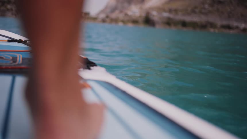 A footage of a person paddling a boat