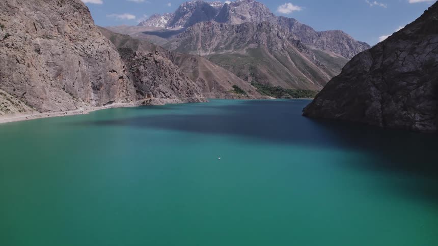 Landscape on a large lake in the middle of the mountains
