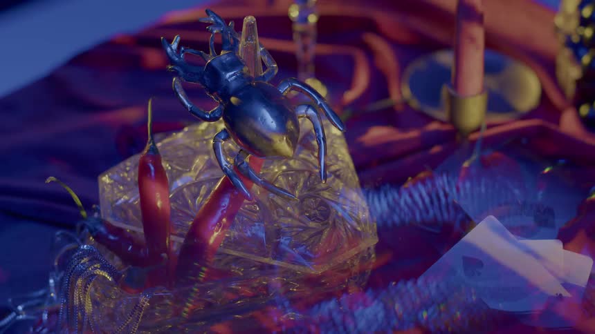 A footage of an artistic beetle and chili
