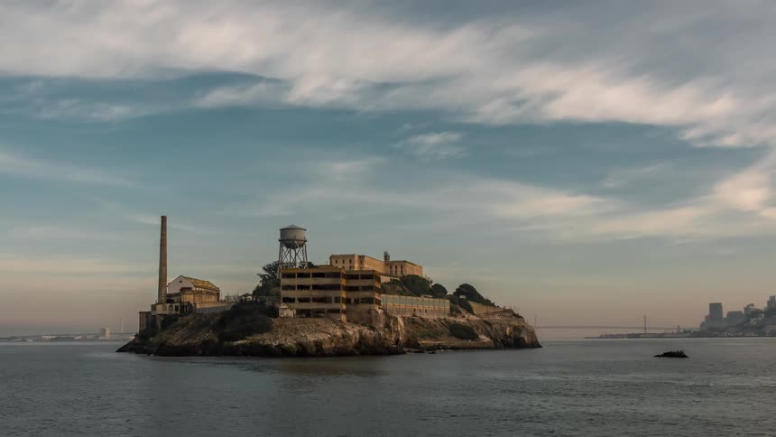 Buildings are on the small island
