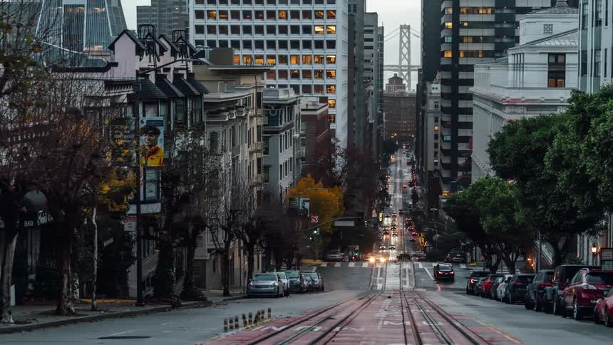 Traffic moves through a large city