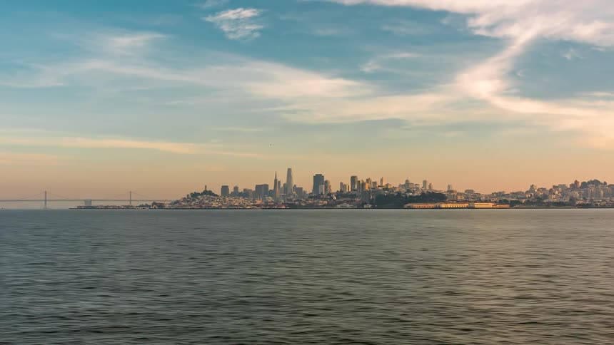 View from the sea of an entire city with many buildings