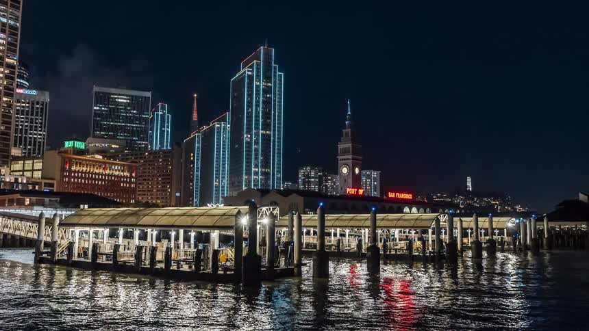 View of a city with many lights at night