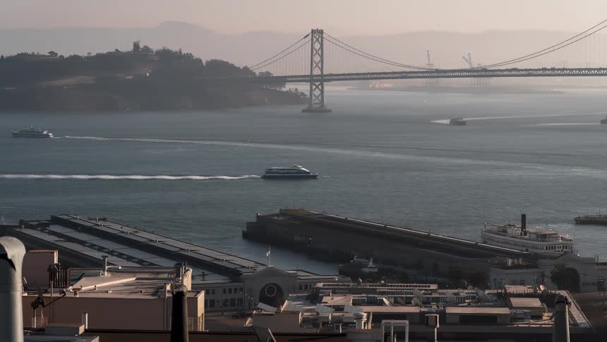 A ferry travels from the city