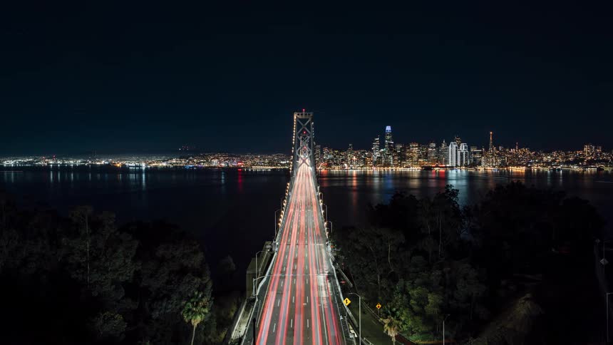 View of a bridge crossed by cars in a big city