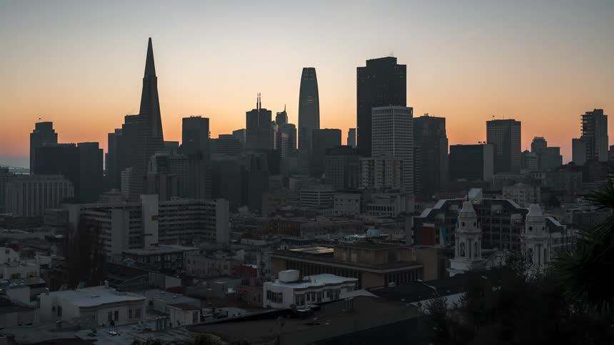 Lights go on in the metropolis at night and then go out as the sun rises