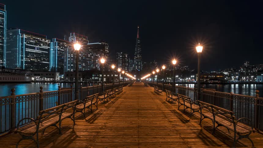View of a pier above the coastline of a city