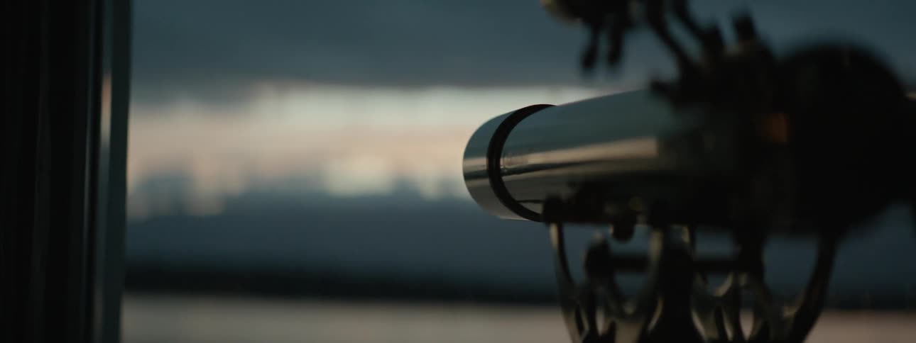 A telescope is pointing towards the horizon