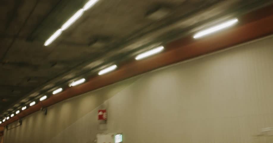 Lights are shining in the tunnel