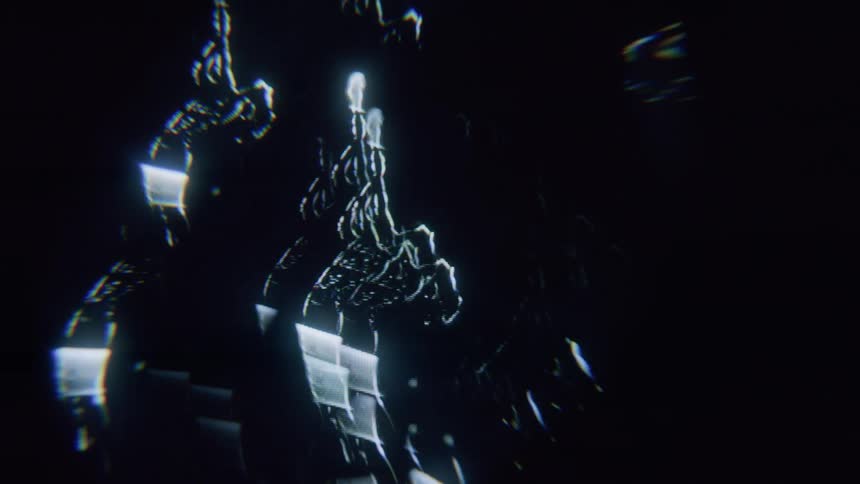 A hologram of a woman is mirrored multiple times