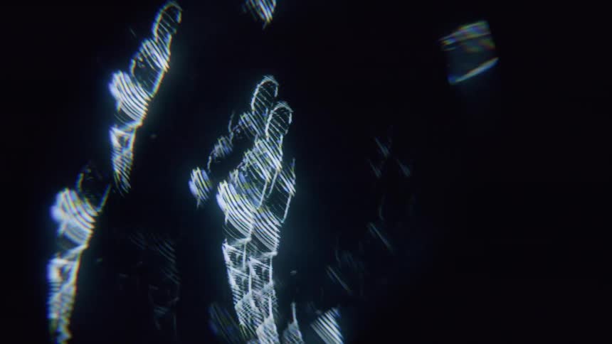 A glowing futuristic figure outlined in white light against a dark background resembling a holographic or digital representation of a person