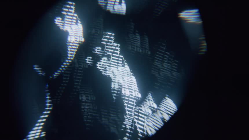 A hologram shows women dancing
