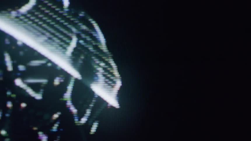A glowing futuristic figure outlined in white light against a dark background resembling a holographic or digital representation of a person