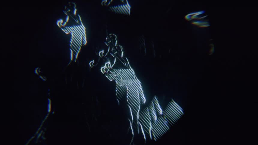A computer animation looks like people dancing around