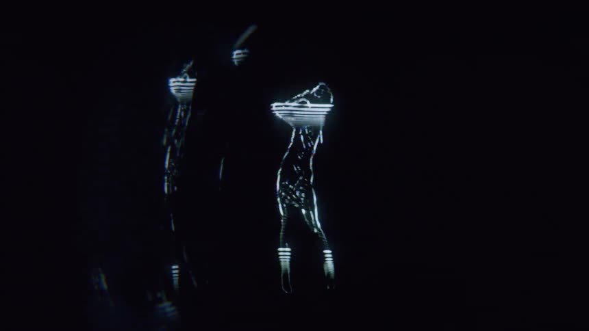Graphic animation of some blue bodies moving around