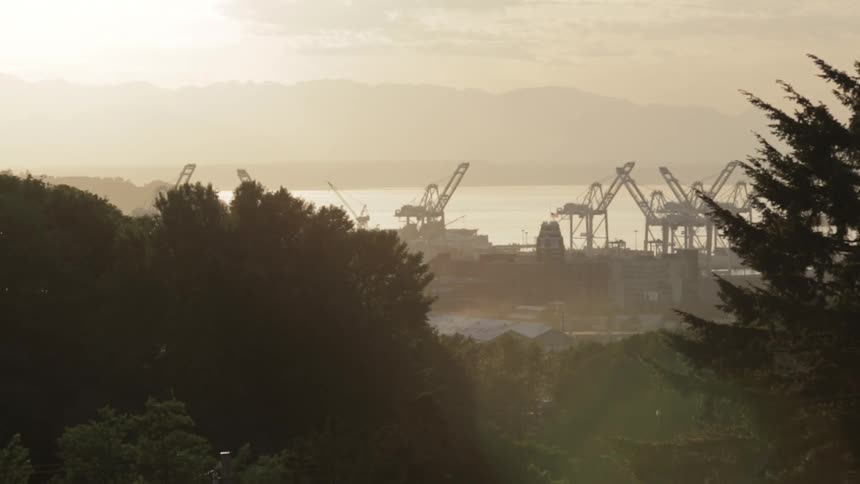 Oil rigs off in the distance