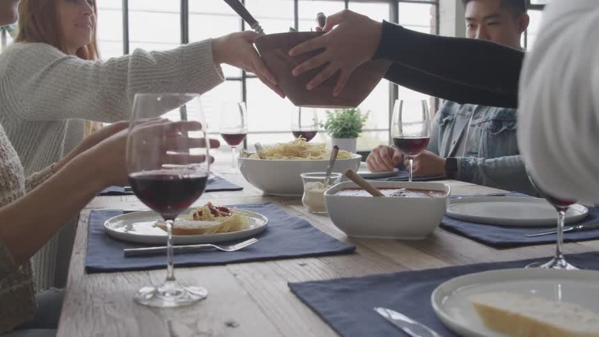 People are having dinner together at home