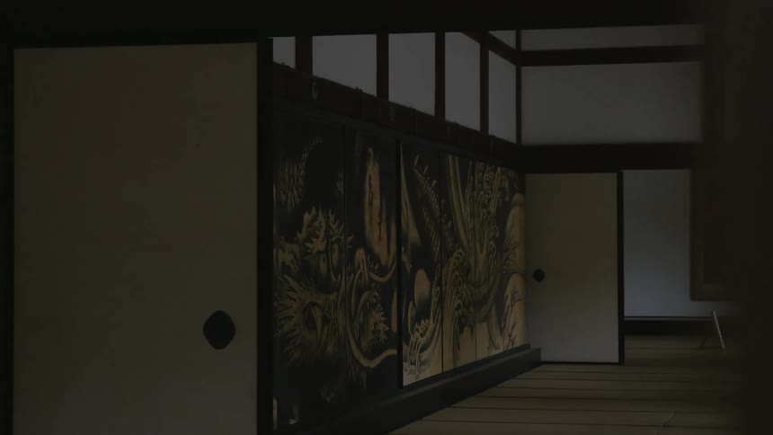 The hall has some art on the wall