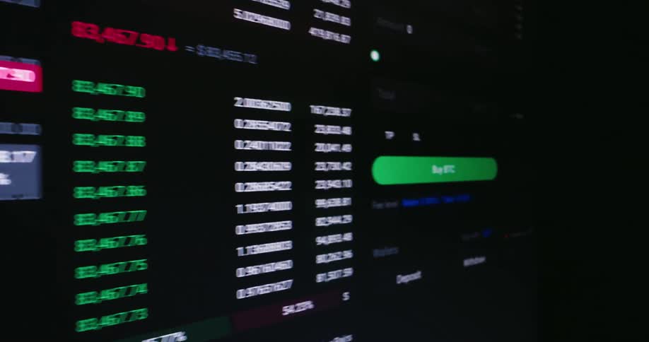 A computer monitor shows colorful graphs