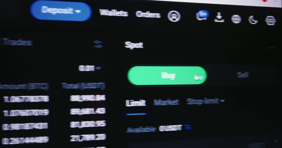Computer screen with numbers and writing and a button with buy written on it