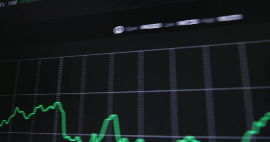 Computer monitor showing graphs of stocks available for trade
