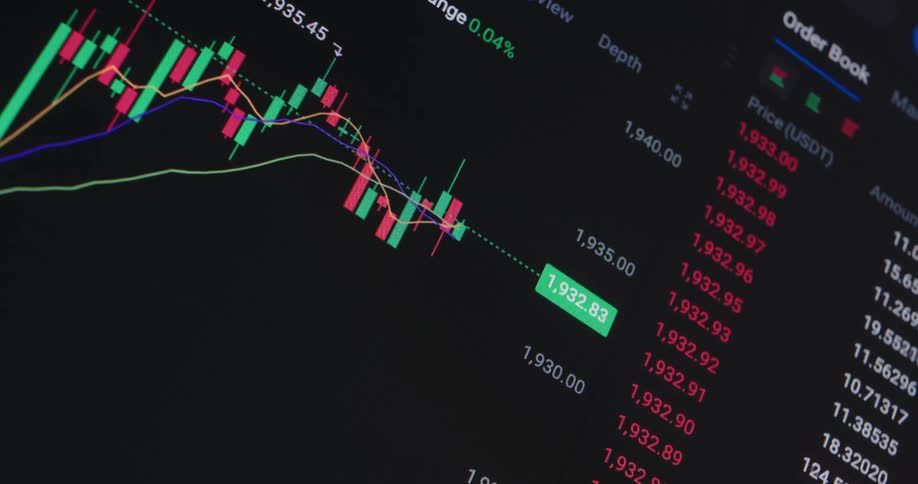 Screen of a stock moving up and down in real time