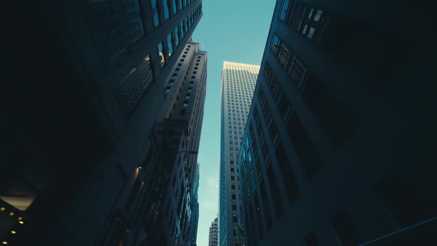 Skyscrapers extending into the clear blue sky