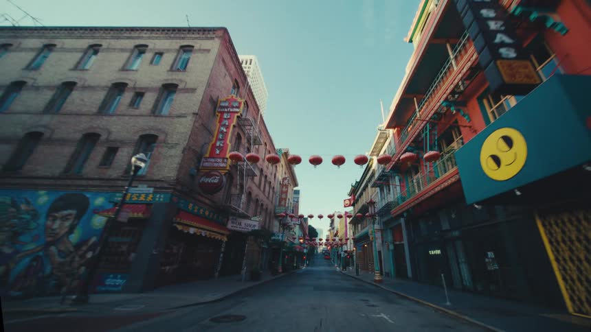 Paper lanterns decorate the city road