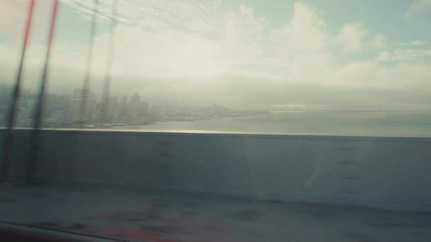 Street view over a bridge in a city