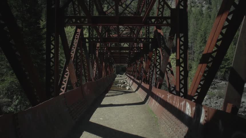 A rusted steel bridge