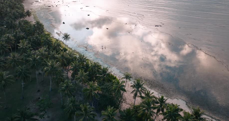 Surf turns the beach located near a residential neighborhood into a reflective surface